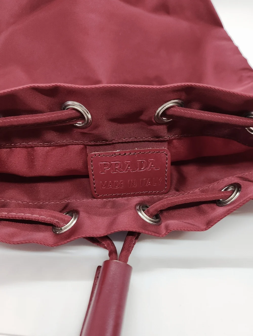PRADA Tessuto Burgundy Nylon Drawstring Pouch